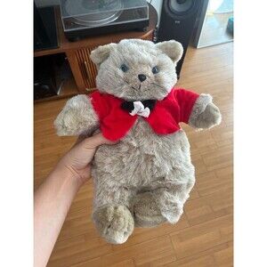 Vintage Mervyn's Kitty Cat Plush Toy with Red Suit 12"